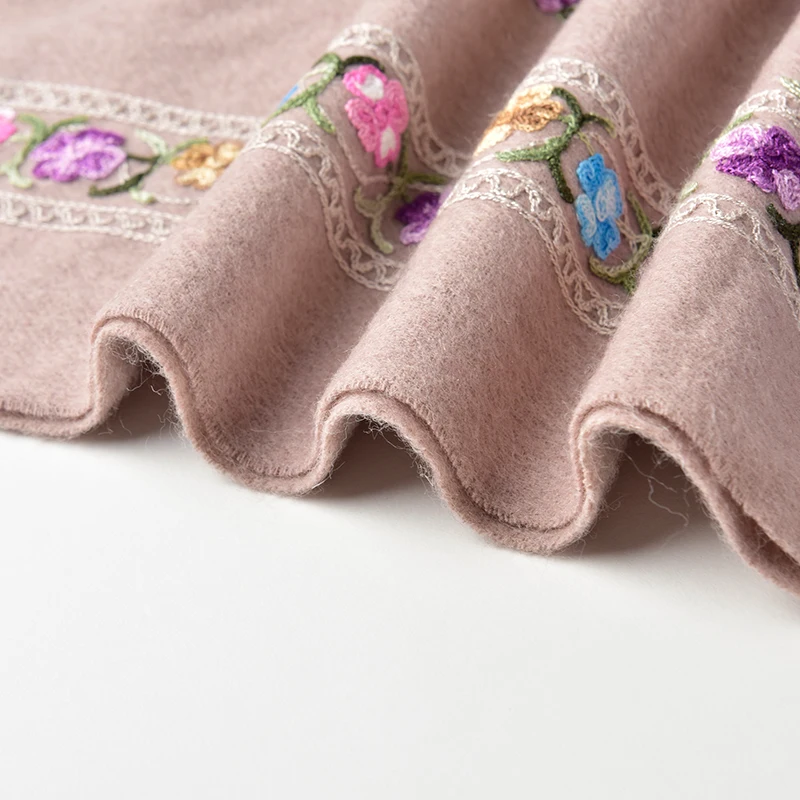 Winter Sheep Wool Scarf Women Flower Embroidery Solid Autumn Shawls Wraps for Ladies Tassels Warm Thick Large Scarves |