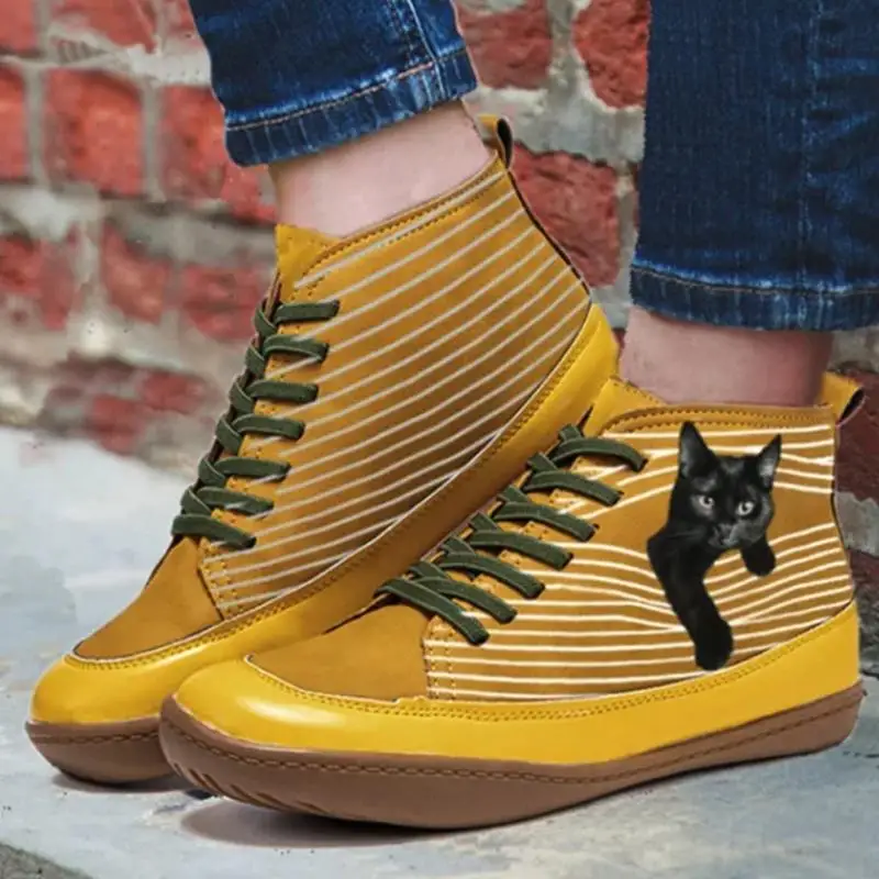 

Autumn Newest High Qualtiy Women Boots Fashion Striped Design Lace-up Casual Round Toe Shoes for Women Zapatos De Mujer KE294