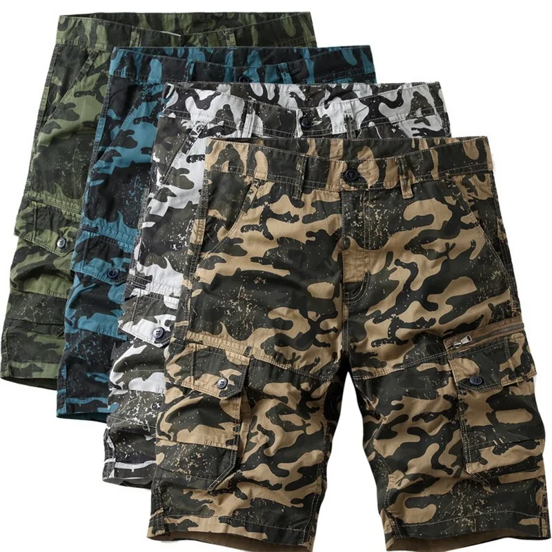 

Men Cargo Shorts Running Sport Shorts Casual Summer Elastic Waist Print Shorts Beach Clothing Male Military Short Pants