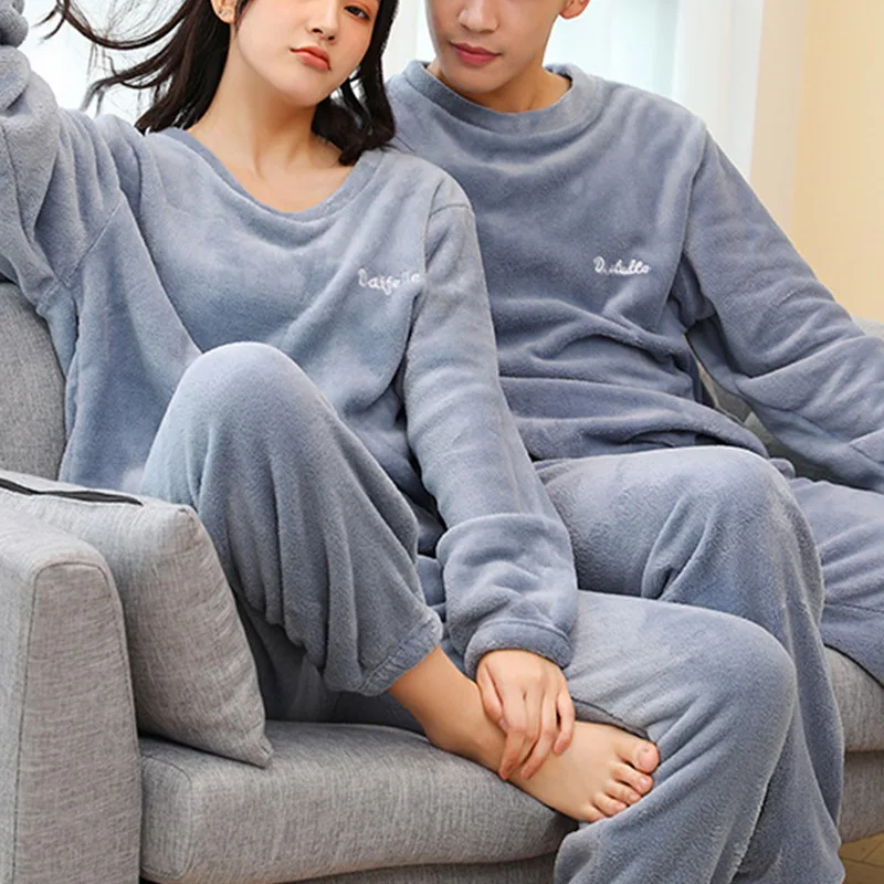 Pajamas For Couples Set Thick Warm Coral Fleece Homewear Winter Lounge Men's Clothing Soft Loose Women Home Clothes Suit | Мужская