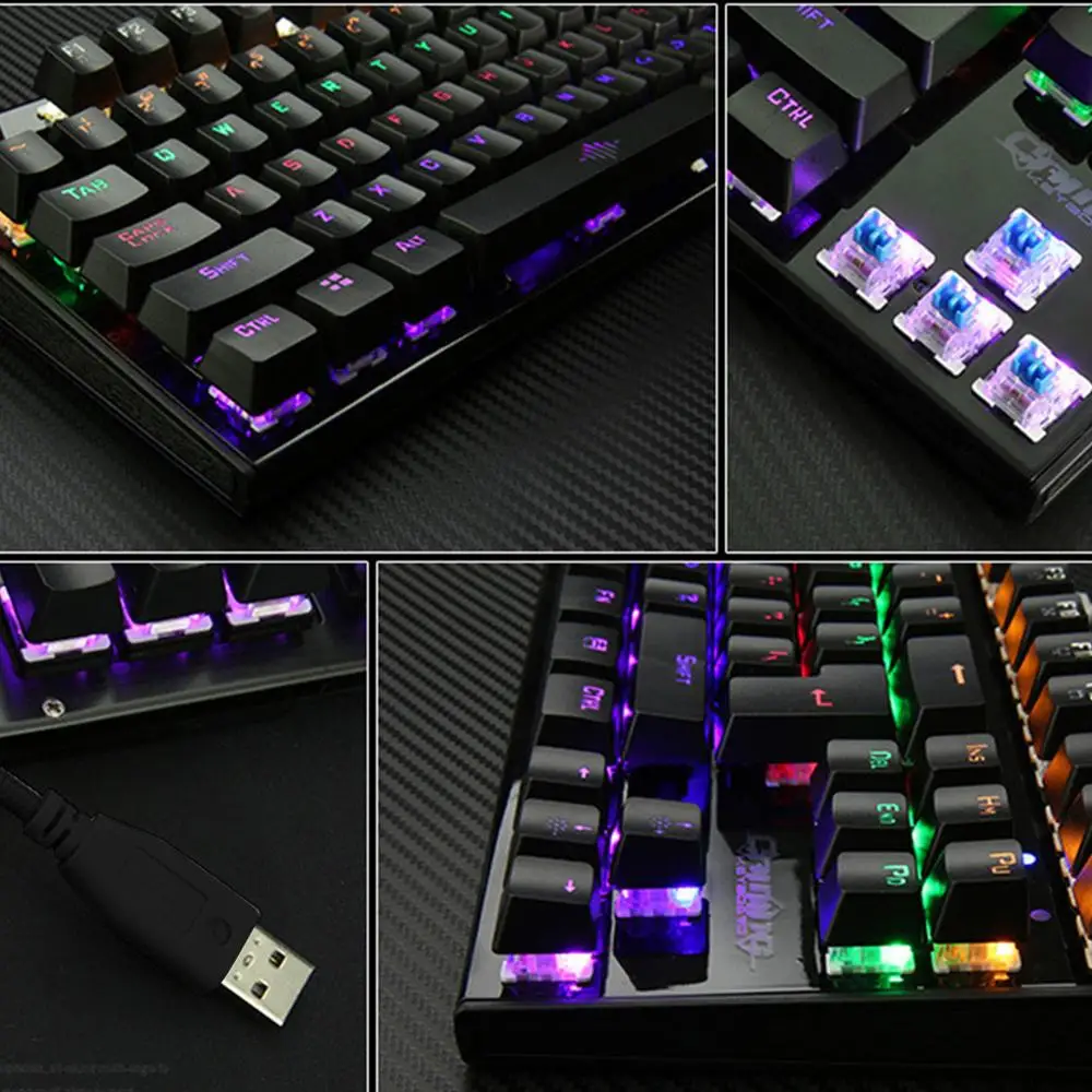 Механическая клавиатура USB Проводная и RGB мышка с подсветкой Pad набор ковриков Красочный светодиодный подсветка 87 клавиш анти-ореолы игровые аксессуары
