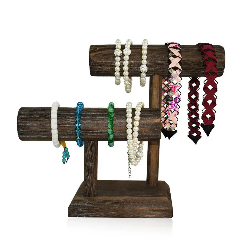 

Wooden Bracelet Chain T-Bar Rack Jewelry Prayer Beads Stand Bangle Watch Necklace Home Storage Holder Table Display Showcase