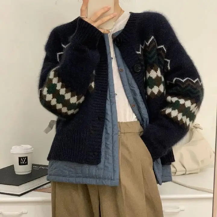 

Lazy Style Sweater Cardigan Women's Coat Autumn And Winter Bottoming Sweater Korean Sweater Geometric Cardigans Mujer
