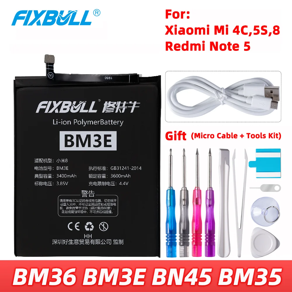 Мобильный телефон FIXBULL BM36 BM3E BN45 BM35 Аккумулятор для Xiaomi Mi 4C 5S 8 Mi8 Mi5s Redmi Note 5 Hongmi Note5