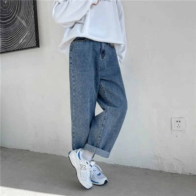 New Korean Wide-leg Jeans Men's Fashion Retro Casual Jeans Men Streetwear Loose Hip-hop Straight Denim Trousers Mens M-2XL