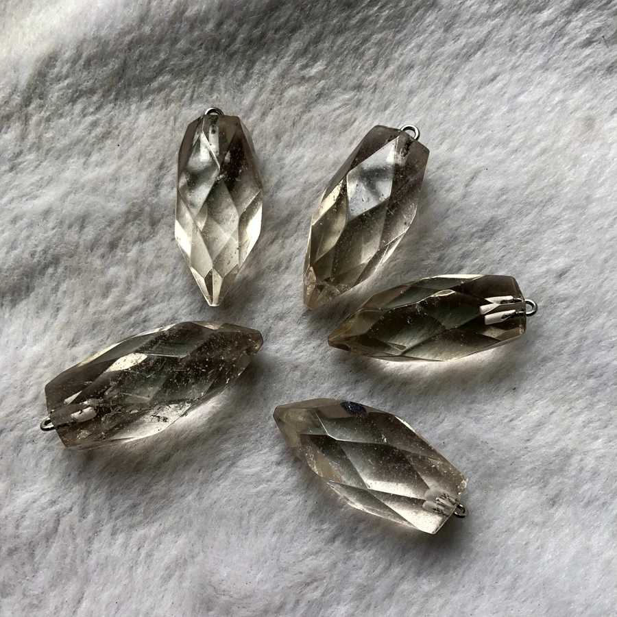 

Wholesale 5pcs/Pack Faceted Smoky Clear Quartz Rock Crystal Bead Pendant,Natural Stone Healing Point Pendant