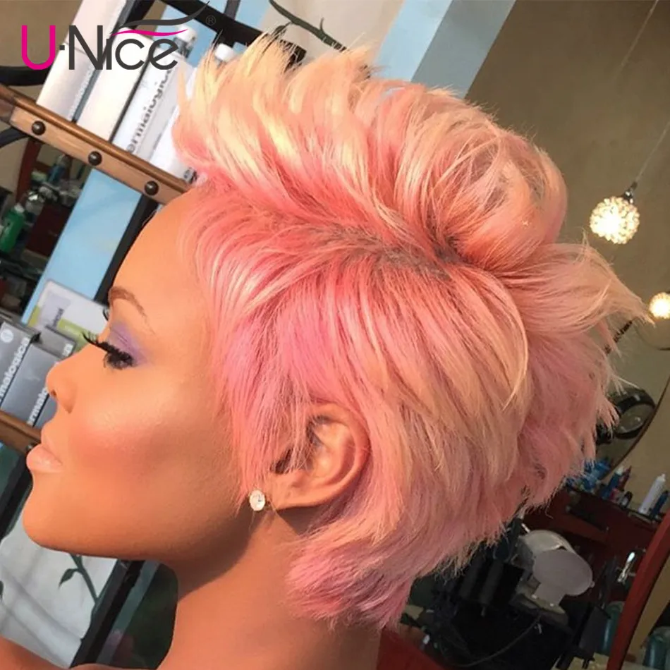

Волосы Unice, короткий розовый парик с вырезом Пикси, плотность 150%