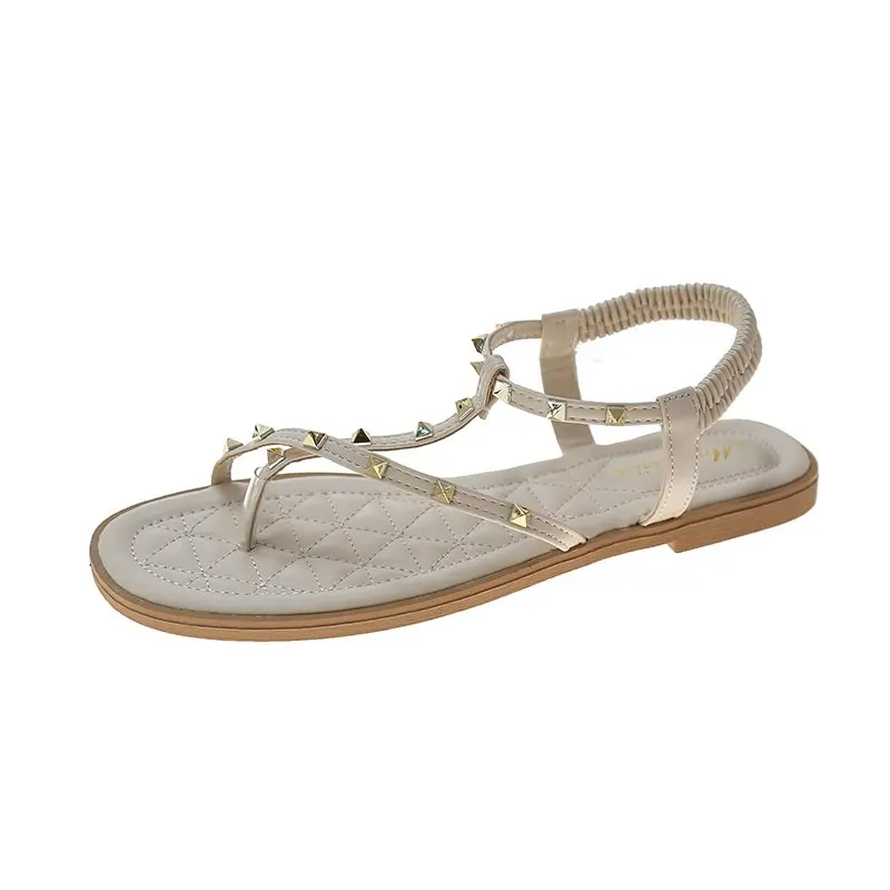 

2021 sandals summer new flat British style rivet bag with casual Roman fragrance design