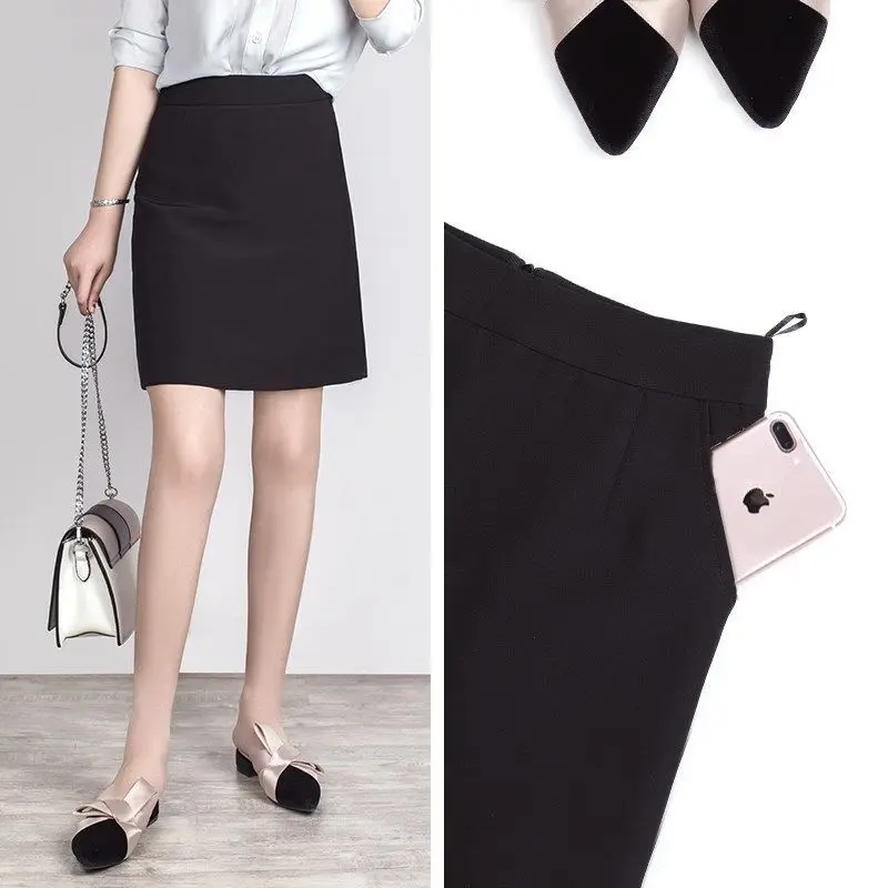 

Elegant Midi Pencil Skirts High Waist for Wrok 2020 Womens Spring Summer Slit Black OL Mini Skirts Mujer Faldas Korean Style 344