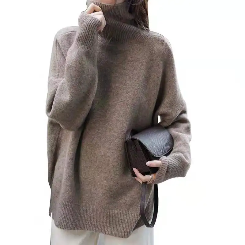 

High-End Autumn Winter Sweater 100% Cashmere And Wool Turtleneck Women's Female Loose Large Size Knitted Girl Clothes Tops Outwe