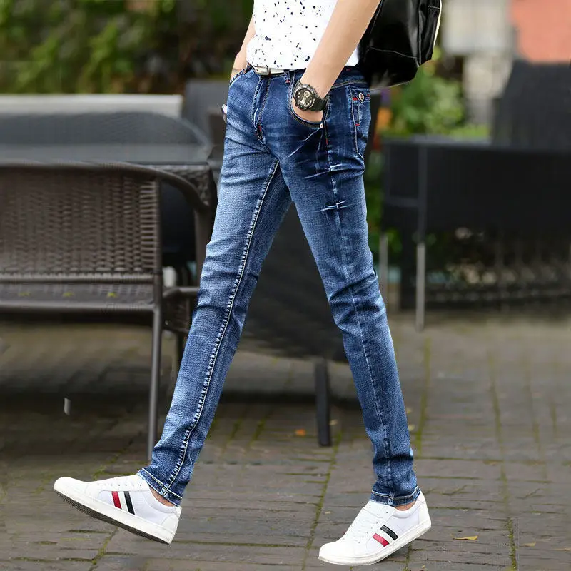 

Spring and Autumn 2021 Denim Jeans Men's Slim-fit Youth Pants Korean Style Trendy Men's Casual teenagers pencil Long Pants