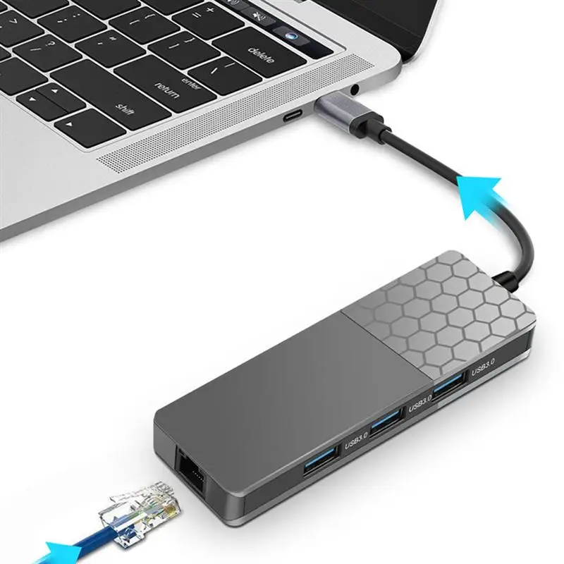 

1Pc USB Hub USB 3.0 Hub Gigabit Ethernet Port Hub Portable Type-c Hub Tool