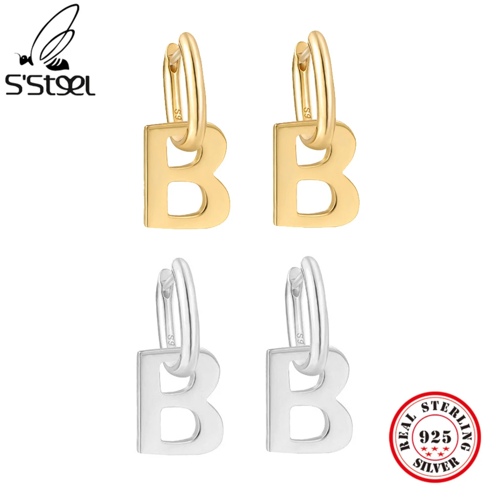 

S'STEEL B Word Exaggerated Design 925 Sterling Silver Geometry Hoops Earrings For Women's Personalized Wedding Fine Jewelry