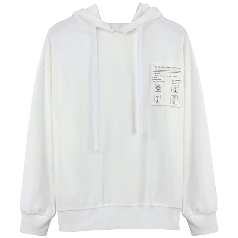 

Hot Sale Hoodies Women Street Style Casual Loose Patchwork Solid Sweatshirt Women White Hooded Neck Long Sleeve Tops for Women