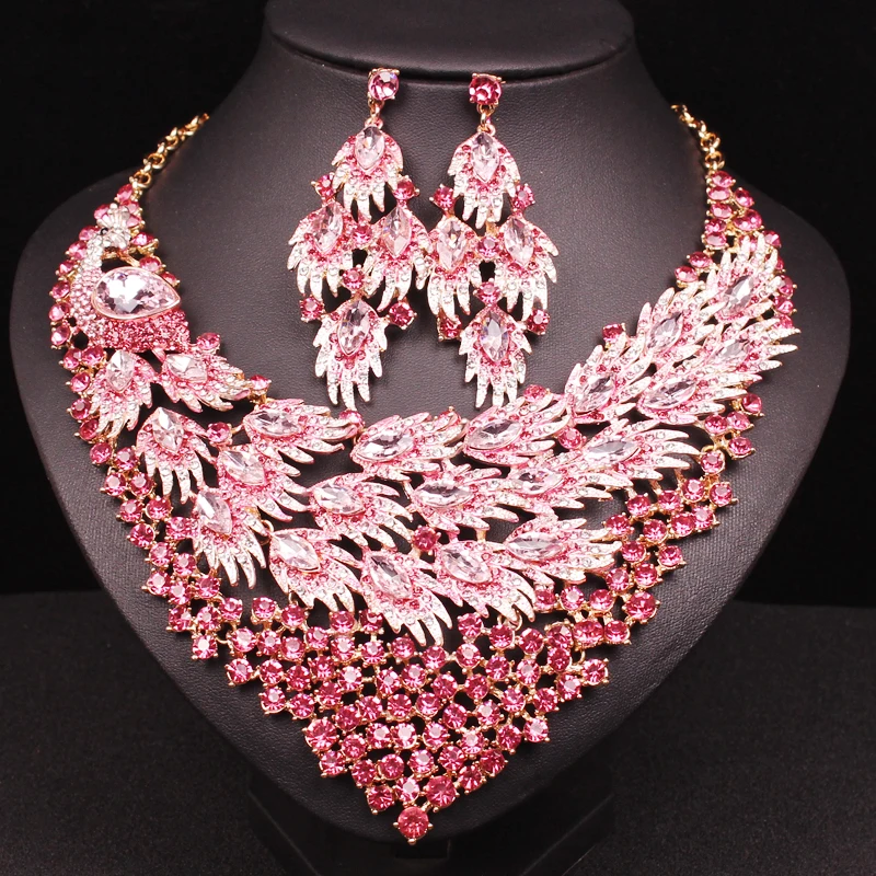 Роскошные большие синие ожерелье серьги наборы павлиний хвост ювелирные изделия