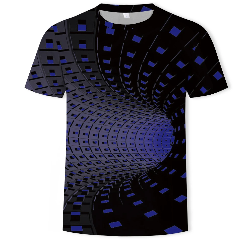 

Three-dimensional space black hole summer male T-shirt summer street wear O-neck short-sleeved Harajuku casual daily 3D printing