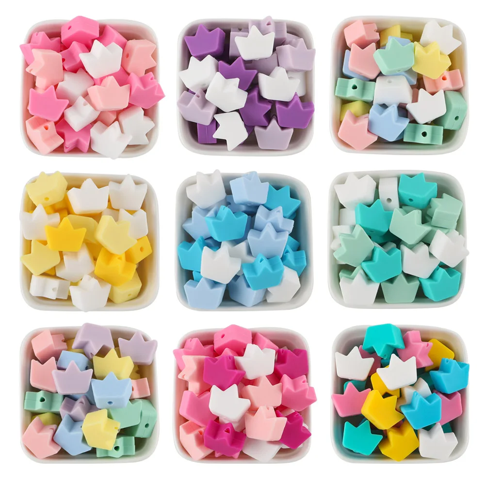 

Kovict 30pc Mini Crown Silicone Beads Food Grade Teether DIY Pacifier Chain Necklace Accessories Chewable Nursing Baby Toys