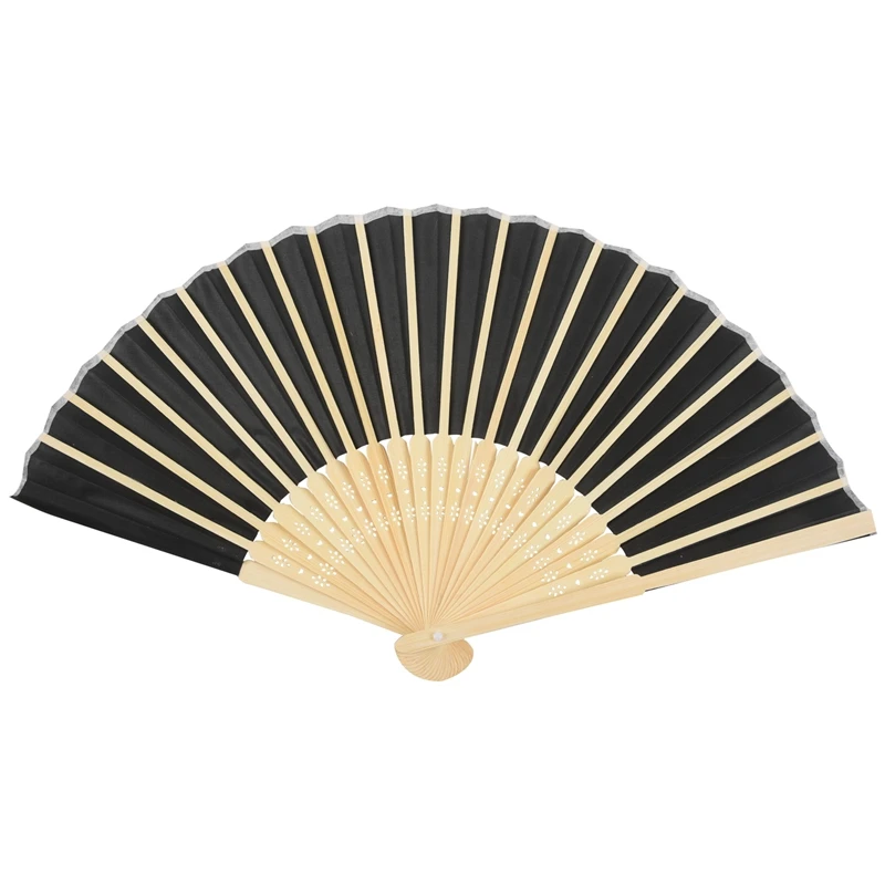 Черный шелковый ручной вентилятор черные бамбуковые ребра Персональный | Дом и