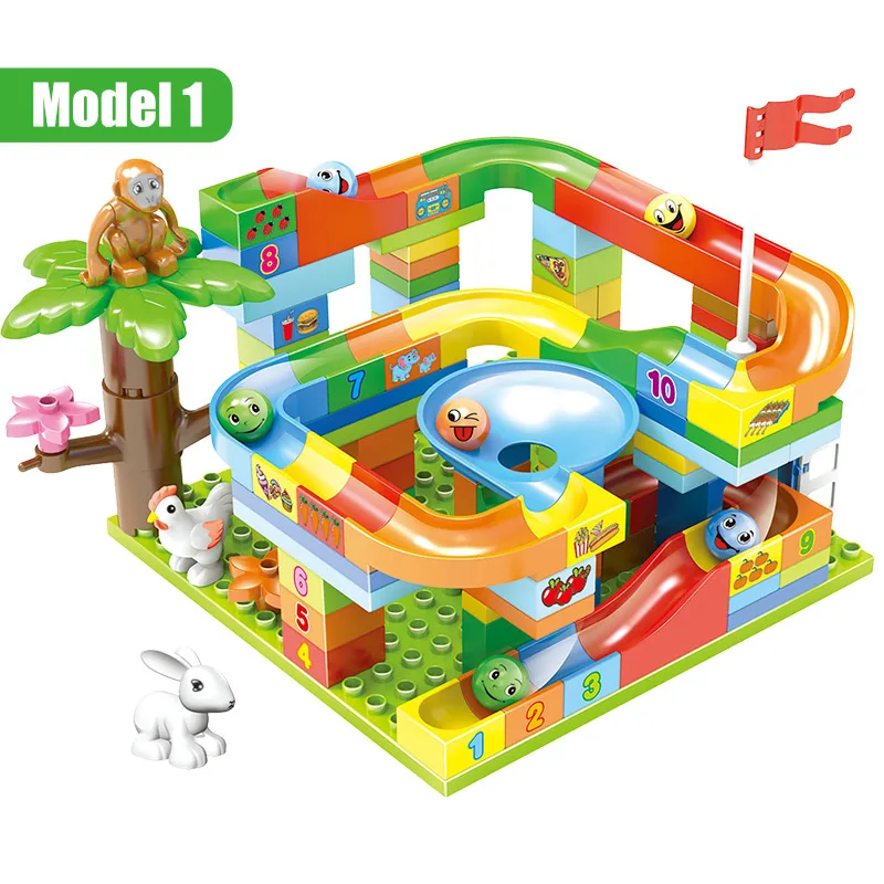 

145PCS DIY Marble Race Run Maze Balls Building Blocks Big Jungle Slides Track Bricks Figures Toys for Children gifts