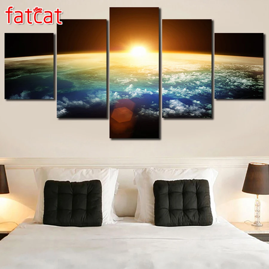 

FATCAT Diy Diamond Painting 5 Pieces Earth Universe Space Planet 100% Square Round Drill Diamond Embroidery Sale Decor AE880