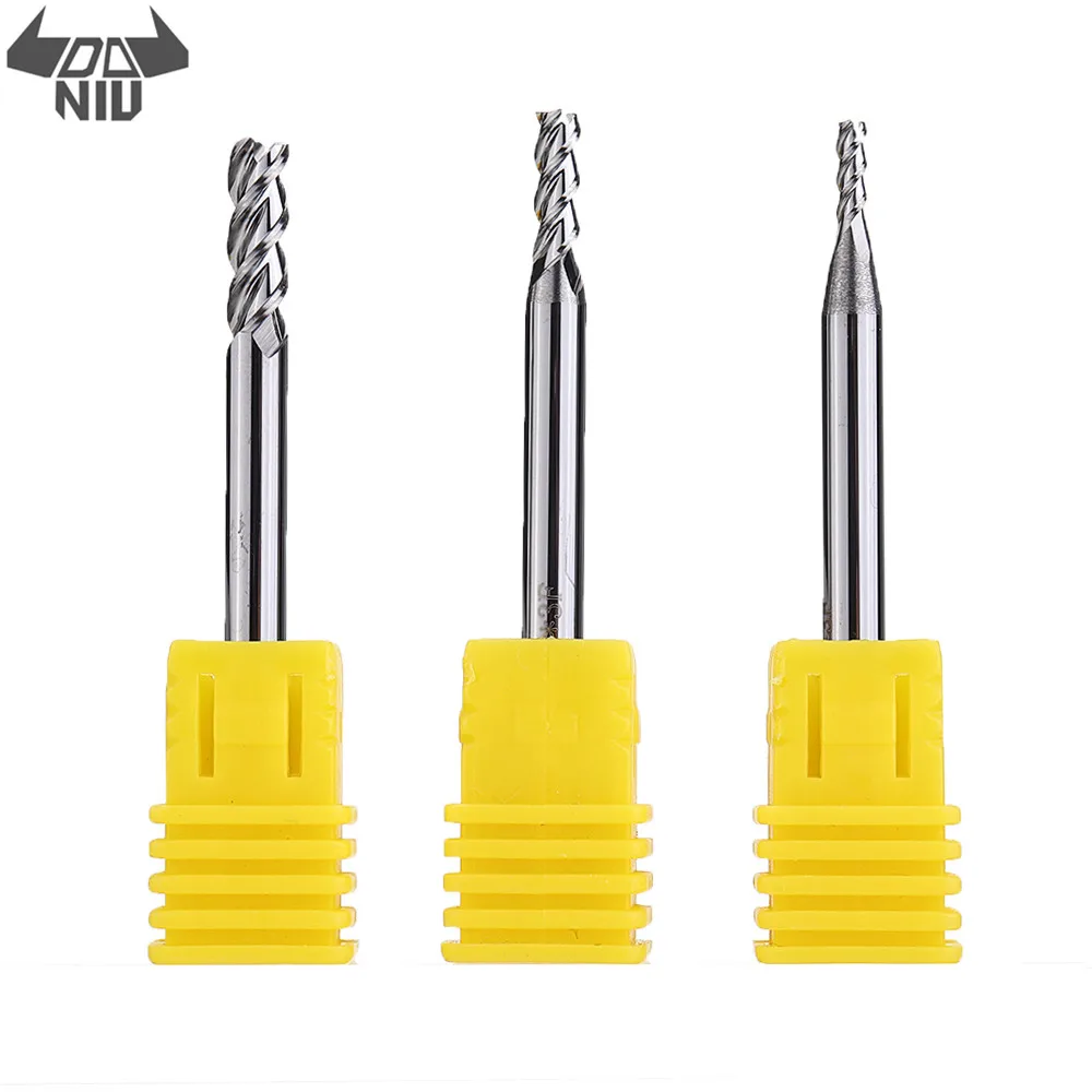 

DANIU 1-4mm 3 Flutes End Mill Cutter 1/1.5/2/2.5/3/4mm HRC55 Tungsten Carbide CNC Milling Tool for Aluminum Milling Cutter