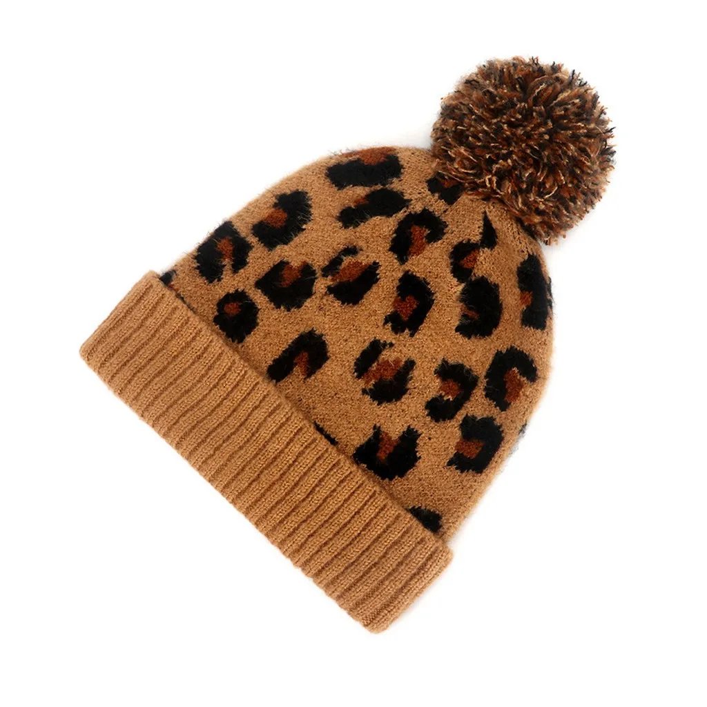 Женская трикотажная шапка с леопардовым принтом мягкая теплая шерстяная