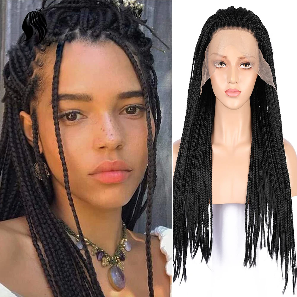 

Colored 26 inch Synthetic 13*4 Lace Front Wig Braided Wigs Braiding Hair For Black Women Glueless Cosplay Box Braid Wig