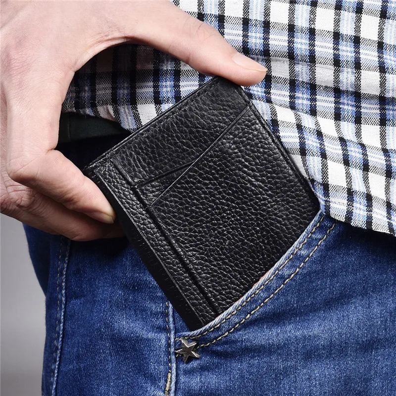 BISI GORO 2021 RFID Black Wallet Credit Card Holder Cow Leather Unisex High Quality Casual Purse Slim Mini Money Bag | Багаж и сумки