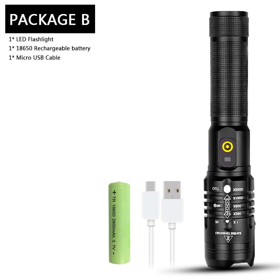 Package B Litwod Z40 светодиодный фонарик cree xhp70 зарядка через usb стрейч зум ударопрочный внешний аккумулятор 18650 перезаряжаемый фонарик - Испускаемый цвет: Package B