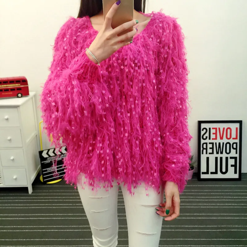 2020 Top Fashion New Women free Shipping 2021 Autumn And Winter Sweet Sweater Handmade Tassel Knit Long-sleeved | Женская одежда