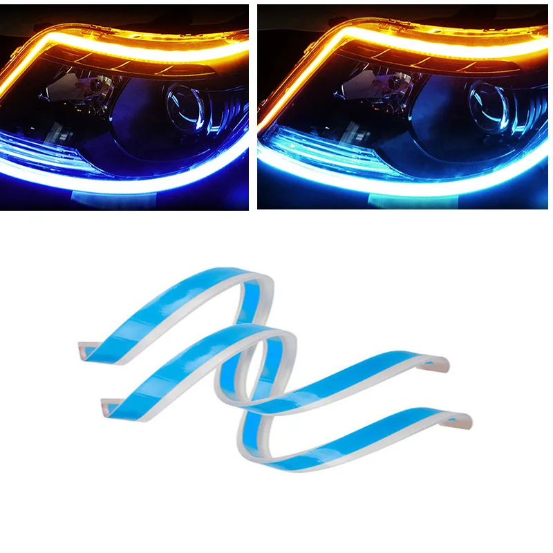 Tagfahrlicht 2 Stück Flexible Ultra Dünne Wasserdichte COB Nebel Lampe Streifen Auto Blinker Lampe Scheinwerfer Auto styling
