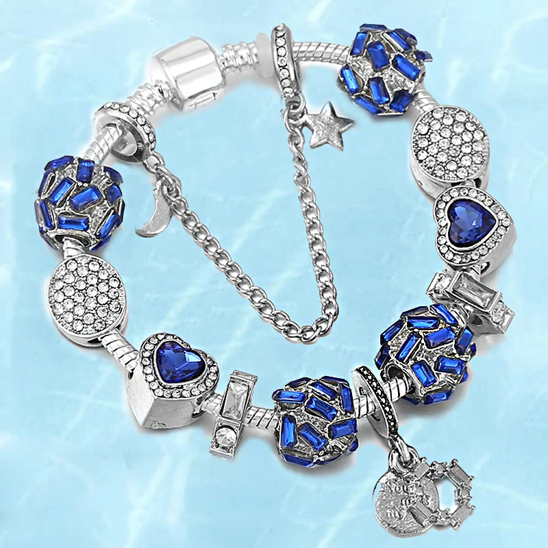 

BRACE CODE NEW Models Blue Starry Sky Charm Ladies Bracelet DIY Stars And Moon Accessories Brand Bracelet Women Gifts