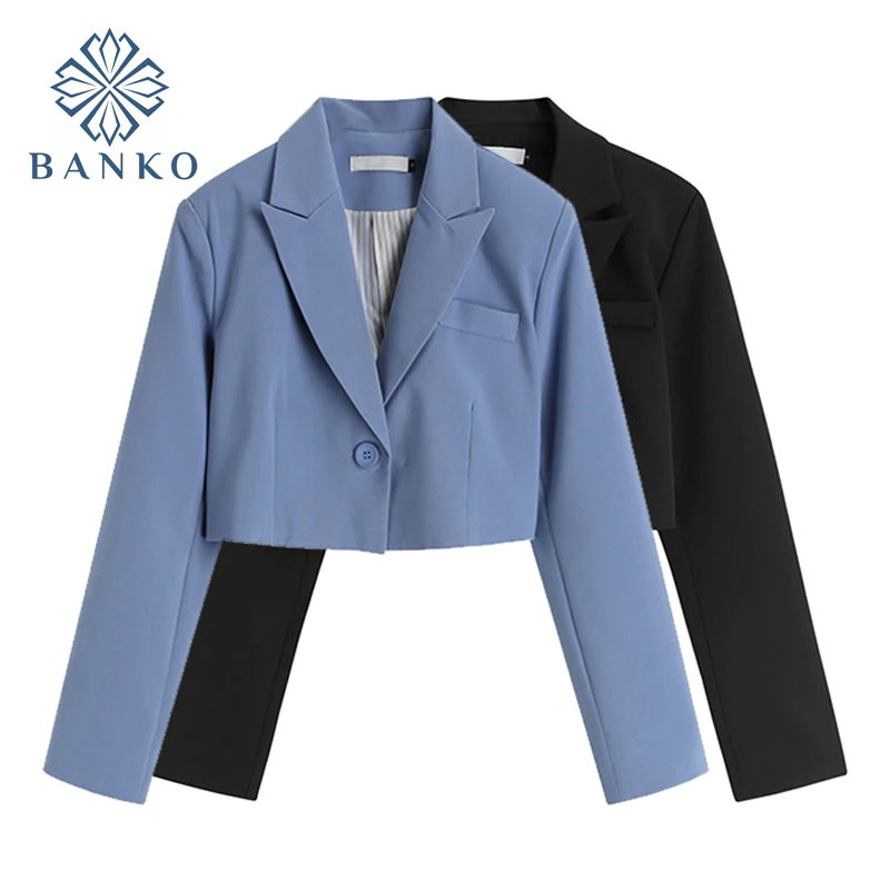 

Blazer Short Jackets For Women 2021 Autumn Long Sleeve Coat Tops Korean Fashion High Street Office Lady Single Button Outerwear