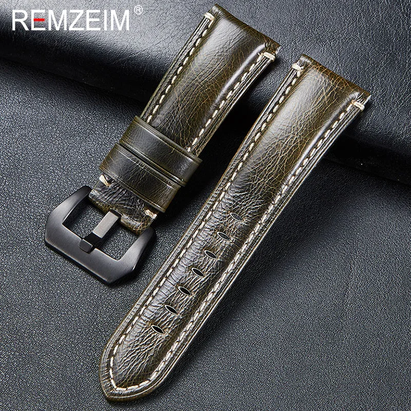 

Genuine Leather Watch Band Bracelet 20 22 24 26mm Women Men Oil Wax Cowhide Blue Green Red Brown Watch Band Strap Steel Buckle