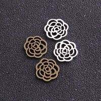 20pcs 1516mm two color metal alloy hollow rose flower double sided charms plant pendants for diy jewelry making handmade