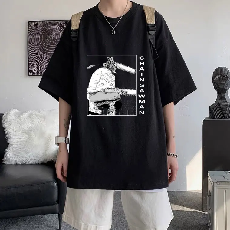 

Super Cool Manga Style Short Sleeve Chainsaw Man T-shirt Men Women Shrink-proof Cotton Tee Summer Couples Comfortable T Shirts