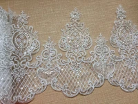 off white alencon lace trim with sequins and silver cord 9 4 wide vintage style lace by the yard