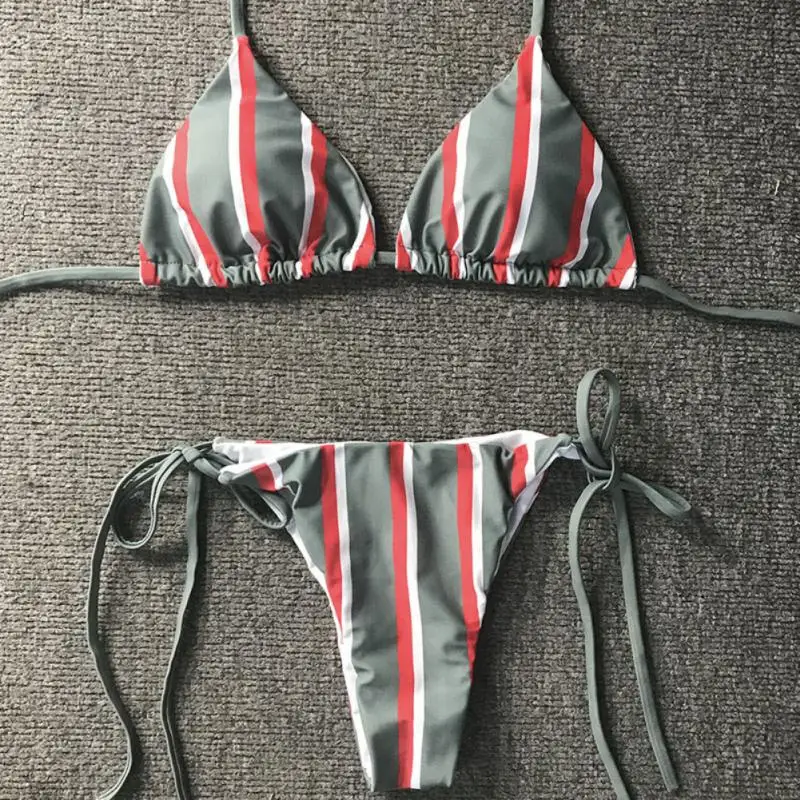 

Sexy Navy Style Women Bikini Swimsuit Suit Beachwear Bathing Vertical striped push up bandage tie Beach seaside pool swimming