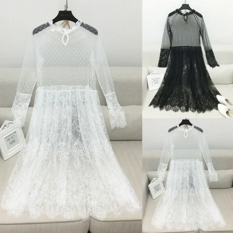 Женское прозрачное Сетчатое платье-накидка с длинным рукавом сексуальные