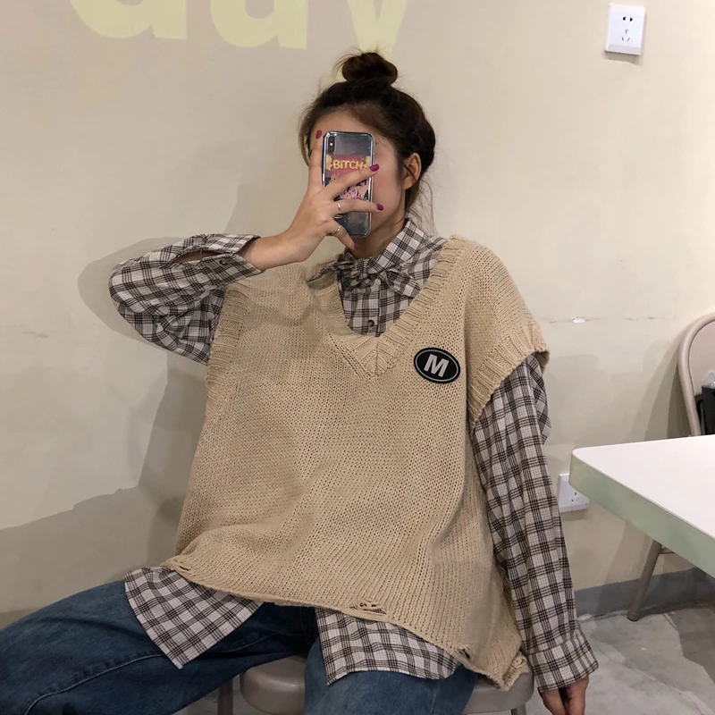 НОВАЯ шикарная женская вязаная кофта без рукавов и клетчатые блузки осень Весна