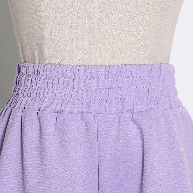 

CHICEVER Casual Color Two Piece Set For Female O Neck Sleeveless Pullovers High Waist Loose Shorts Solid Sets Female 2021 Summer