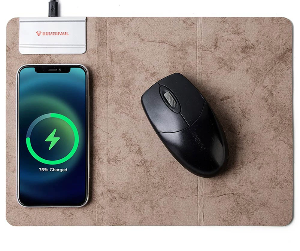 PU Leather Wireless Charging Mouse Pad Non-Slip Table Protector Gaming Mouse Mat Quality Creative Foldable Phone Holder Stand