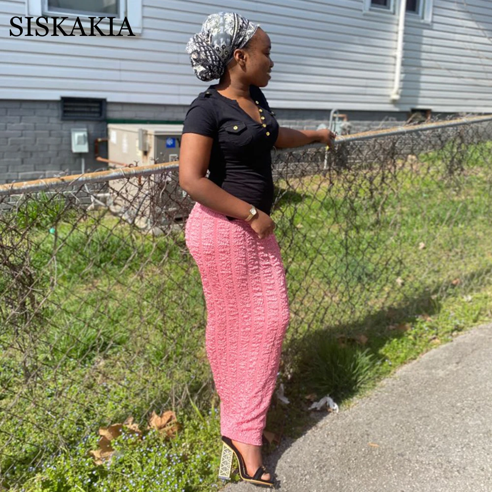 

Siskakia Knitted High Stretch Maxi Pencil Skirt for Women Fall Winter 2020 Brief Solid Empire Long Skirts Muslim Fashion Wears