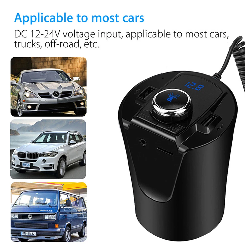 2 USB Автомобильное зарядное устройство адаптер прикуриватель автомобильный Bluetooth fm-передатчик музыкальный mp3-плеер Hands Free автомобильный комплект держатель чашки