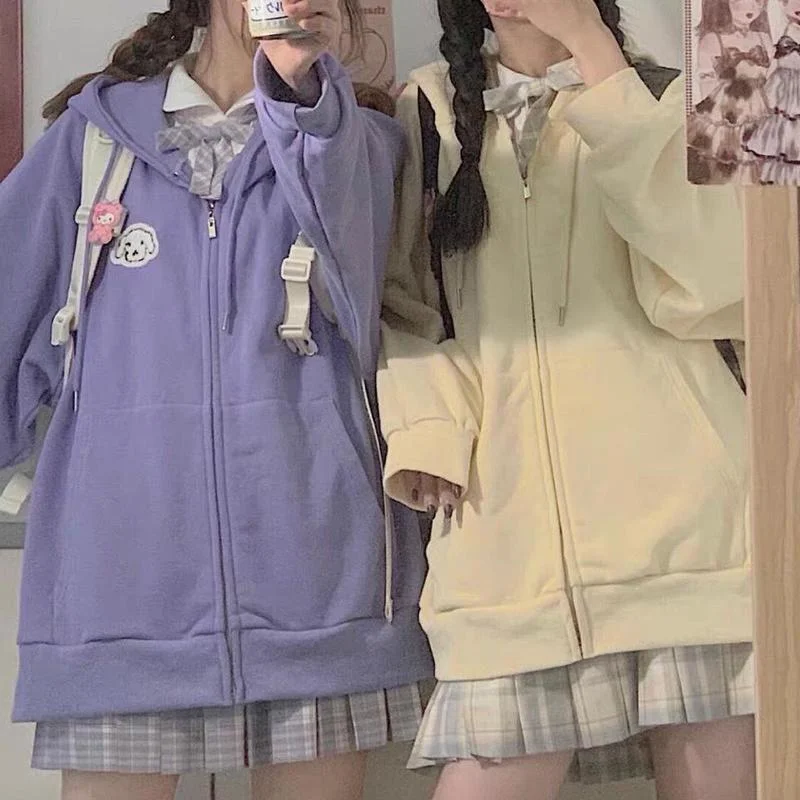 

Kawaii Hoodies Sweet Cute Pig Women Winter Fashion Pink Zip Up Hoodies Oversize Long Sleeve Cute Tops Velvet Sweatshirt Women