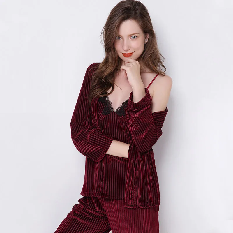 Осенне-зимние Бархатные пижамы для женщин теплая одежда сна с v-образным вырезом