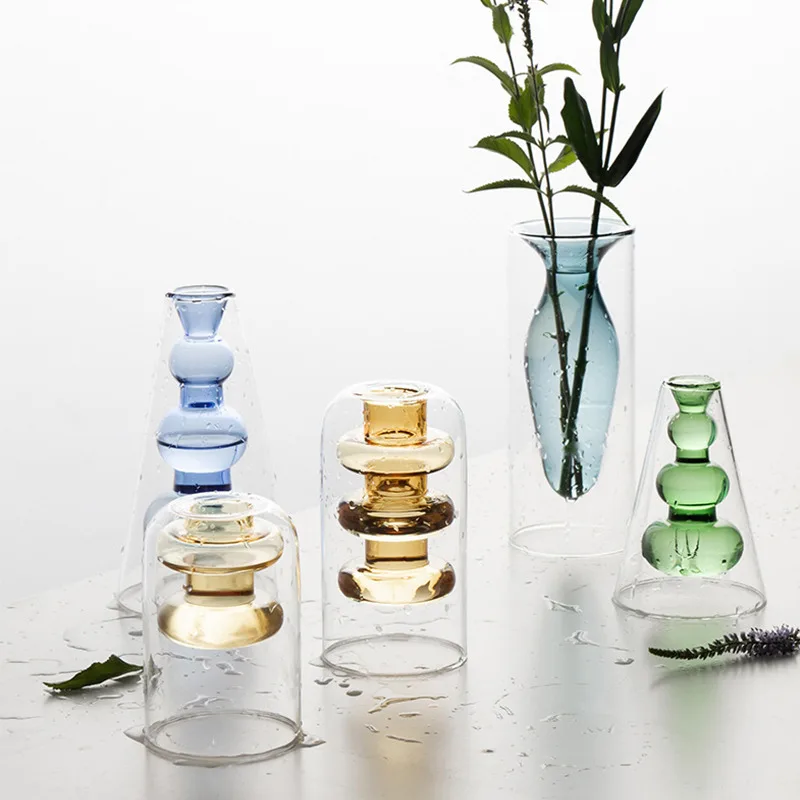 

Home decoration accessories Nordic style Colourful Glass Transparent Vase Flower Arrangement Hydroponic Aquaculture Bottle Table