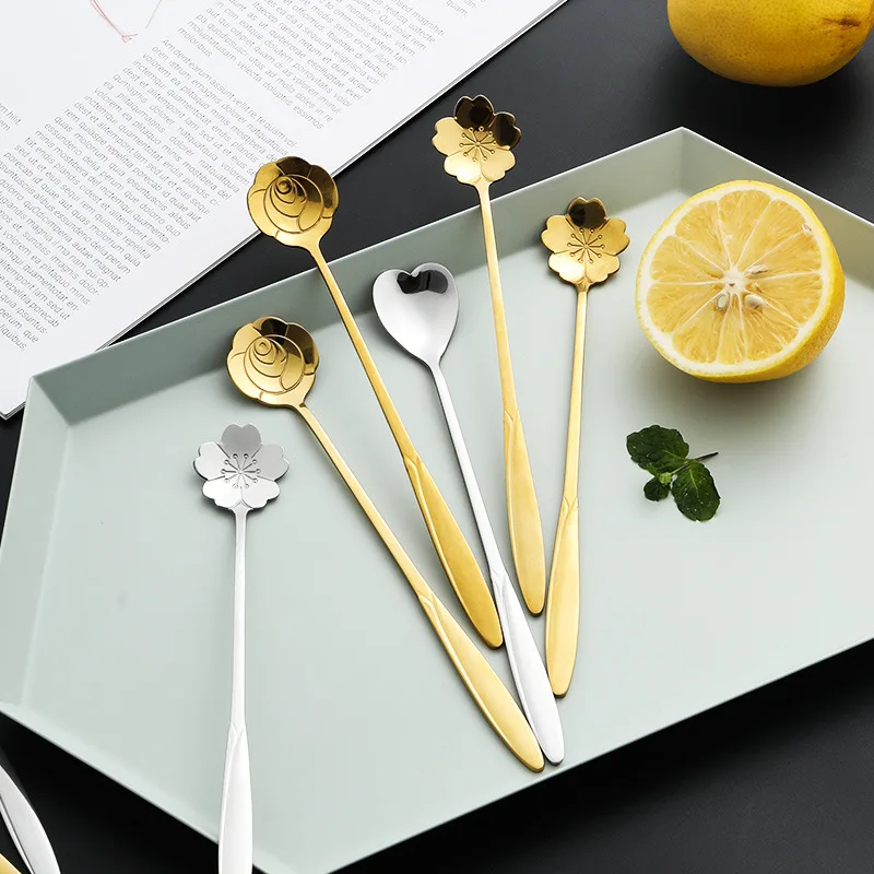 Ложка для смешивания кофе из нержавеющей стали с длинной ручкой креативная