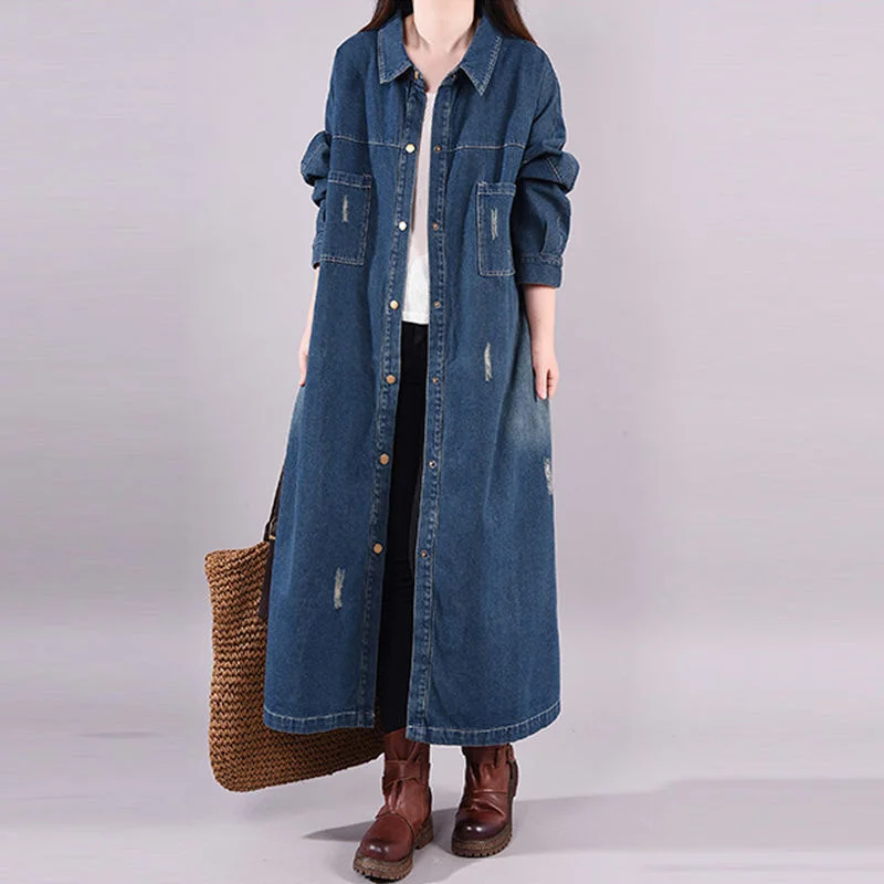 Женский Длинный джинсовый тренчкот двубортный облегающий модная ветровка для