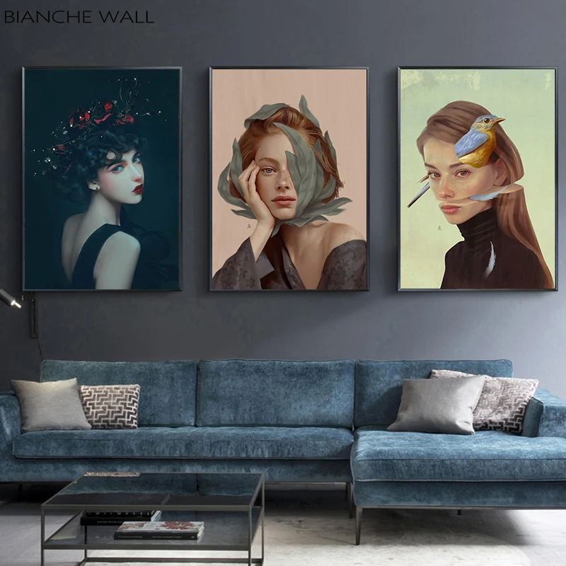 

Scandinavian Pretty Girl Wall Art Canvas Print Character Abstract Poster Painting Decoration Picture Modern Living Room Decor